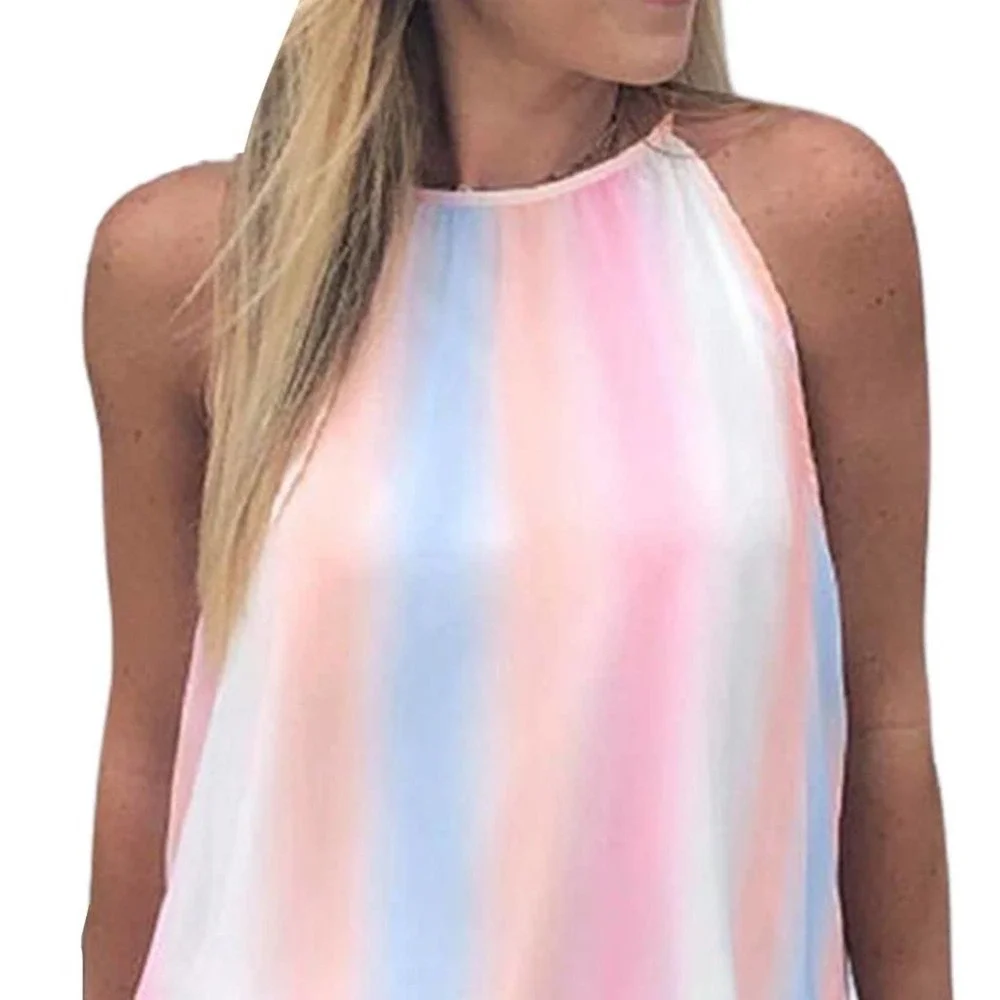RAINBOW TIE-DYE HALTER LOOSE SLEEVELESS TOP LARGE - Picture 2 of 3